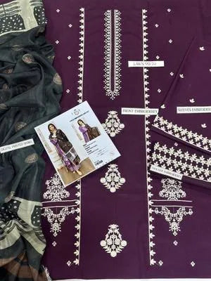 3 Pcs Women's Unstitched Embroidered Suit