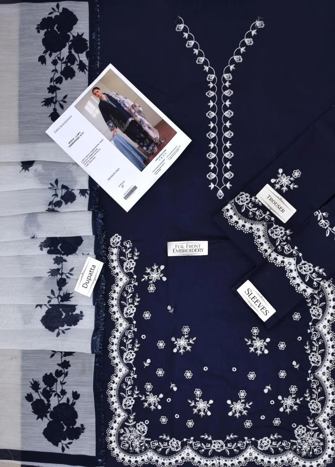 Blue Embroidered 3-Piece Lawn Suit for Weddings Eid