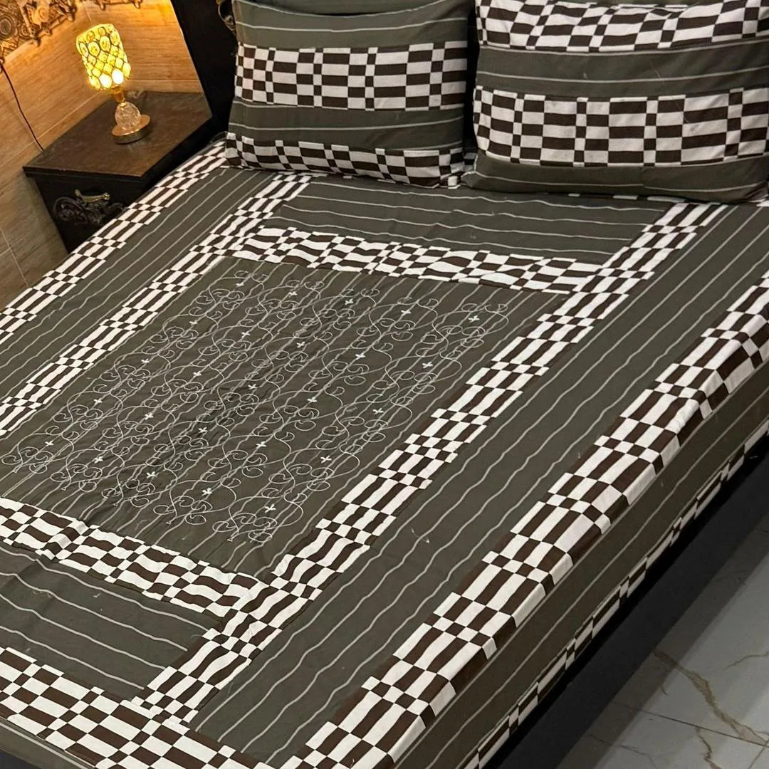 3 Pcs Cotton Patchwork Double Bedsheet