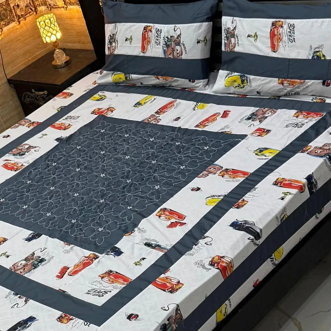 3 Pcs Cotton Patchwork Double Bedsheet