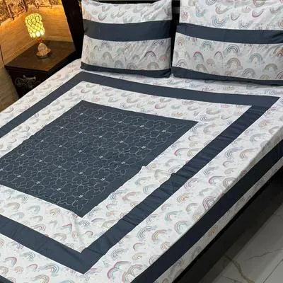 3 Pcs Cotton Patchwork Double Bedsheet