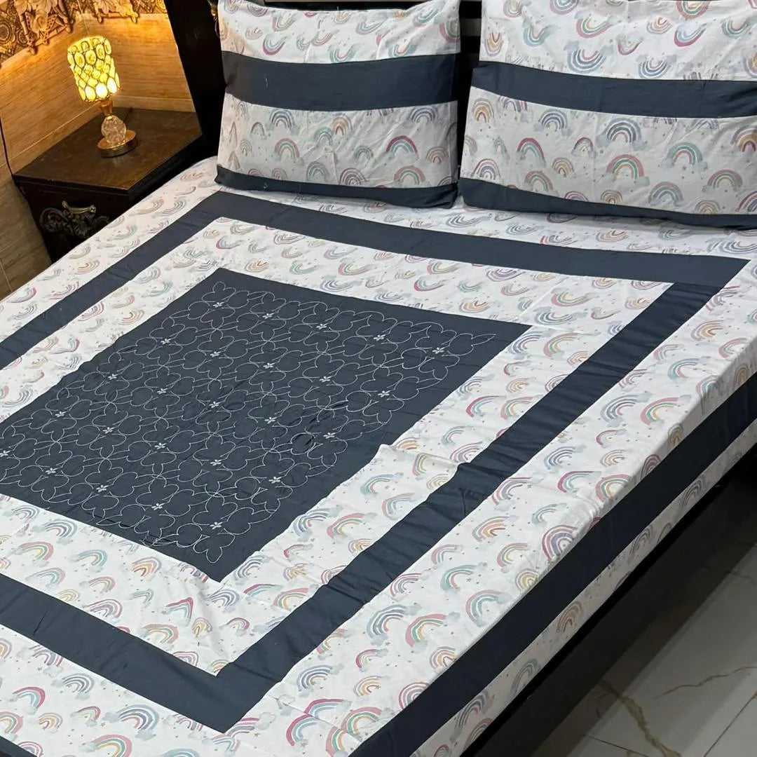 3 Pcs Cotton Patchwork Double Bedsheet