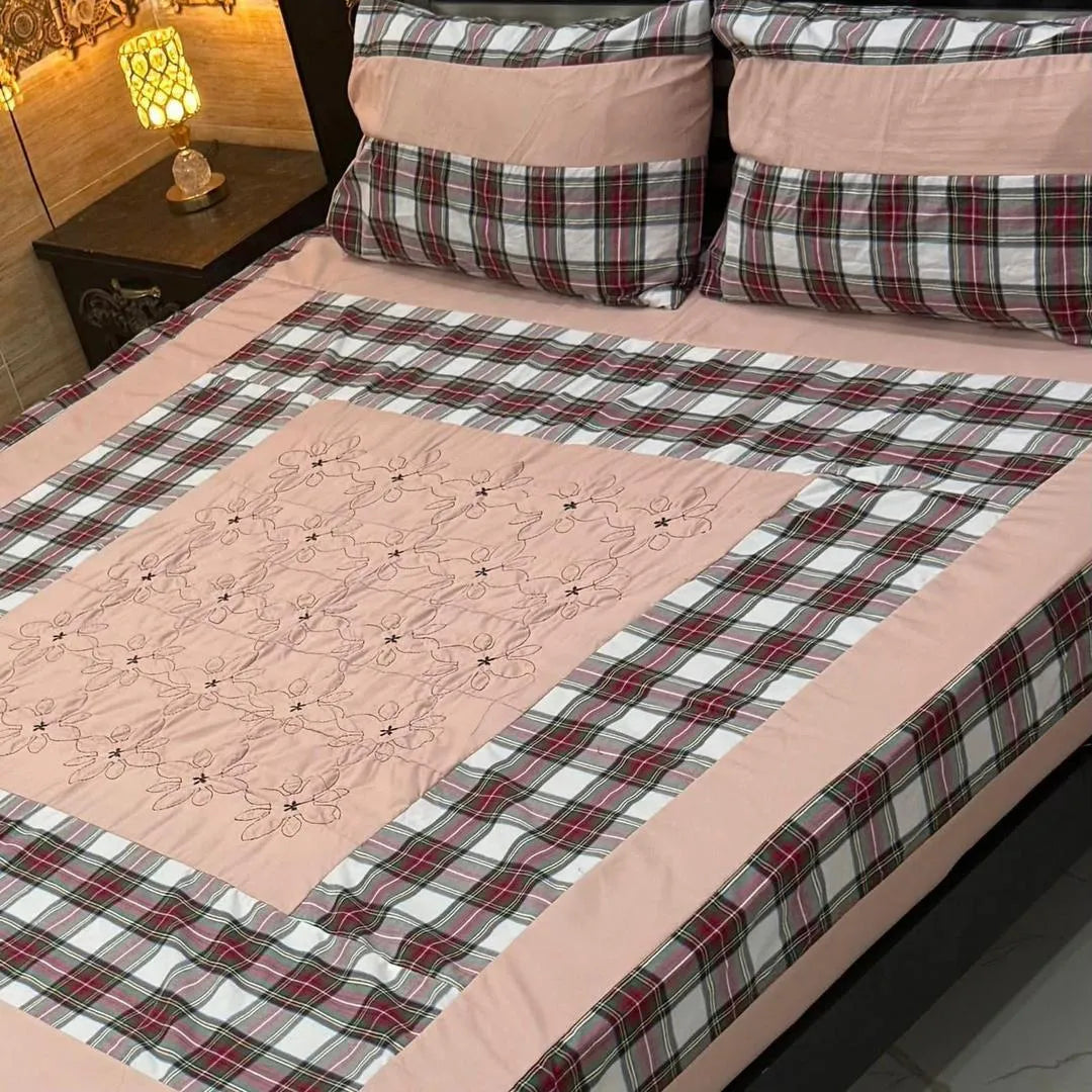 3 Pcs Cotton Patchwork Double Bedsheet