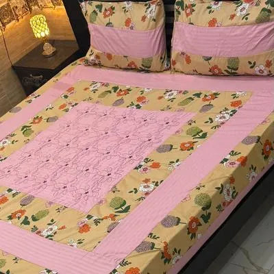 3 Pcs Cotton Patchwork Double Bedsheet