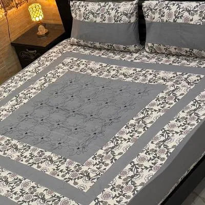3 Pcs Cotton Patchwork Double Bedsheet