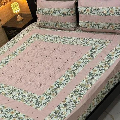 3 Pcs Cotton Patchwork Double Bedsheet