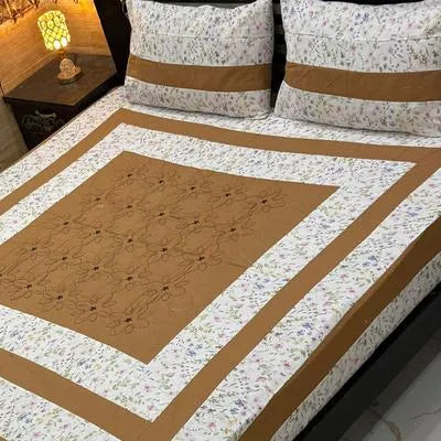 3 Pcs Cotton Patchwork Double Bedsheet