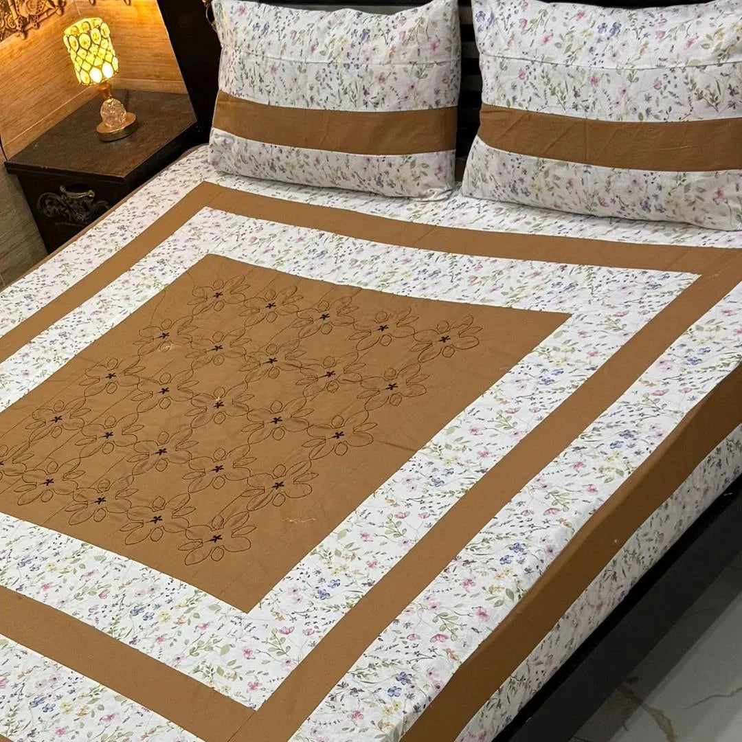 3 Pcs Cotton Patchwork Double Bedsheet