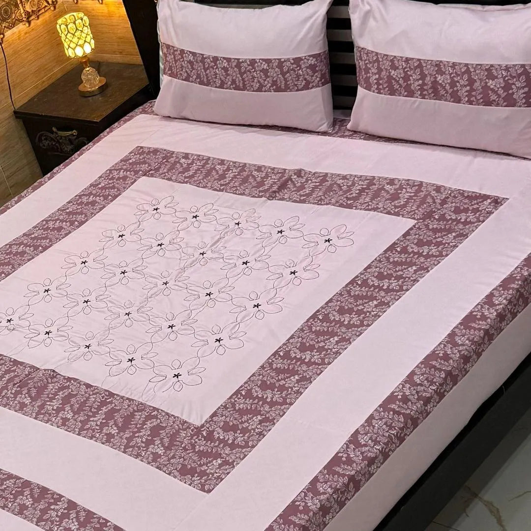 3 Pcs Cotton Patchwork Double Bedsheet