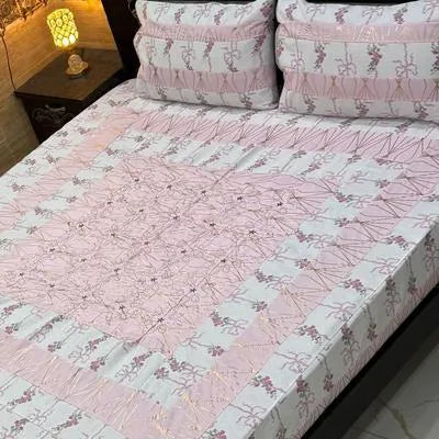 3 Pcs Cotton Patchwork Double Bedsheet