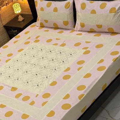 3 Pcs Cotton Patchwork Double Bedsheet