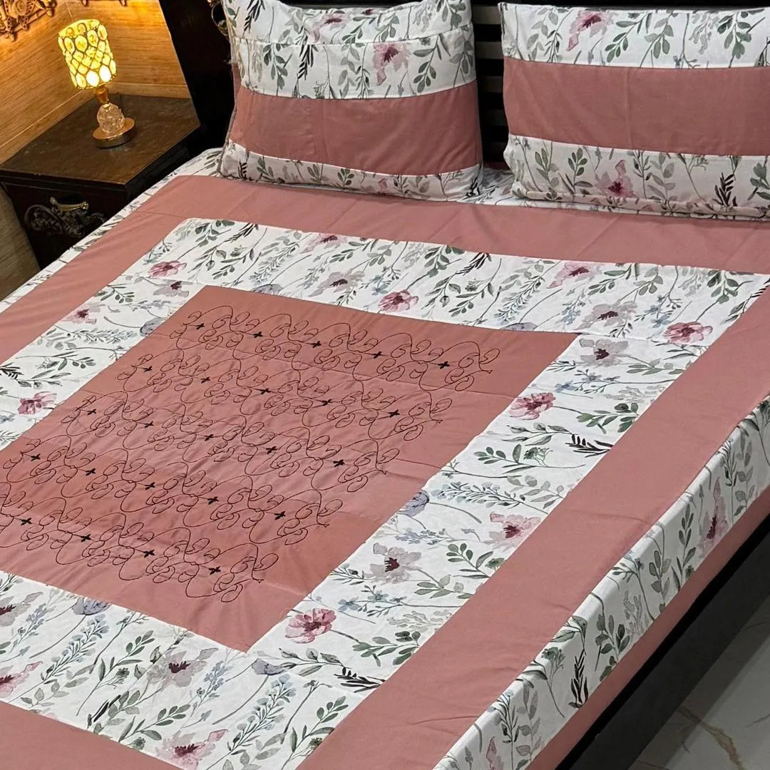 3 Pcs Cotton Patchwork Double Bedsheet