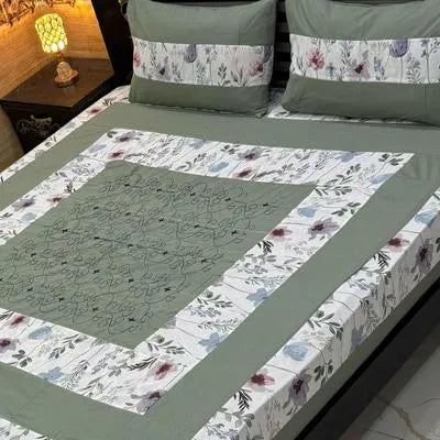 3 Pcs Cotton Patchwork Double Bedsheet