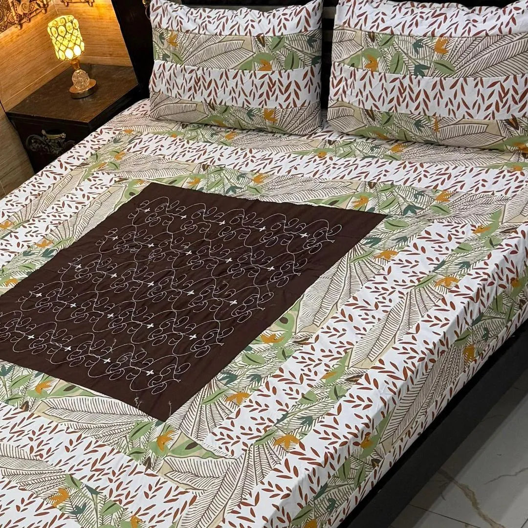 3 Pcs Cotton Patchwork Double Bedsheet