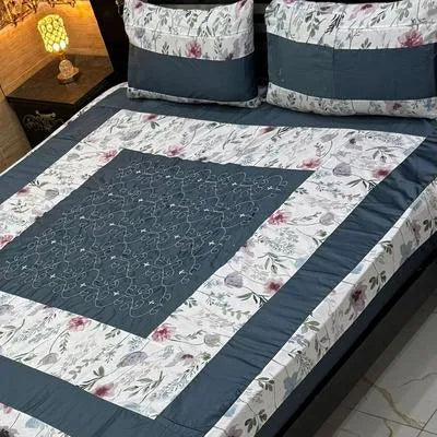 3 Pcs Cotton Patchwork Double Bedsheet