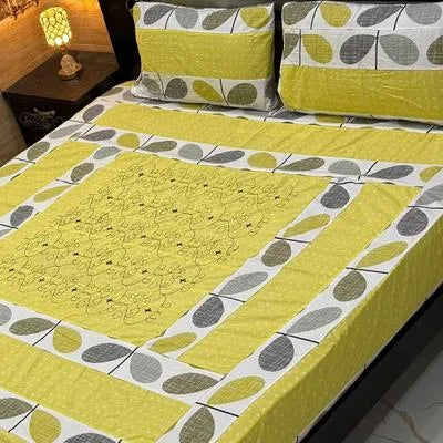 3 Pcs Cotton Patchwork Double Bedsheet