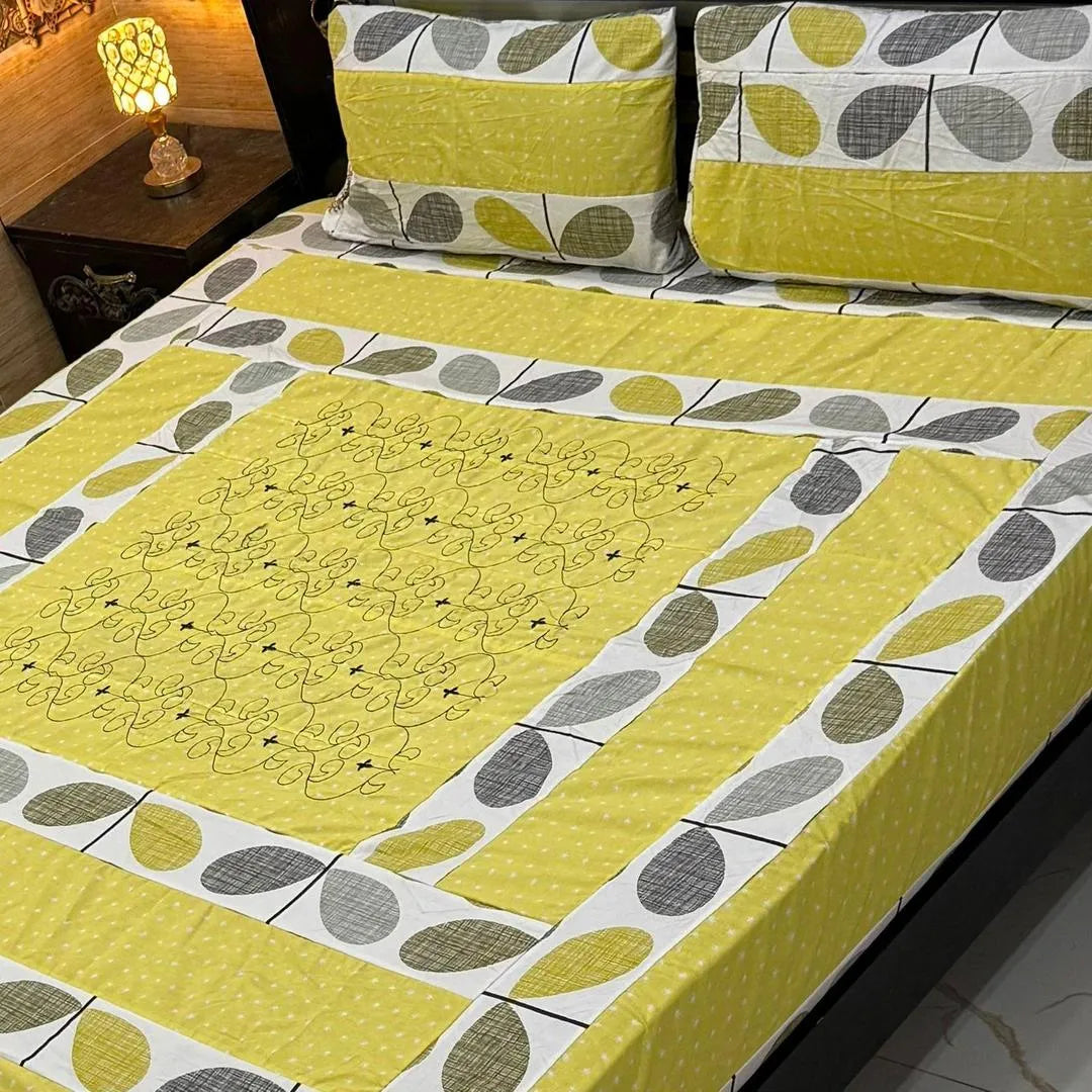 3 Pcs Cotton Patchwork Double Bedsheet
