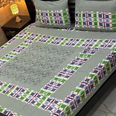 3 Pcs Cotton Patchwork Double Bedsheet