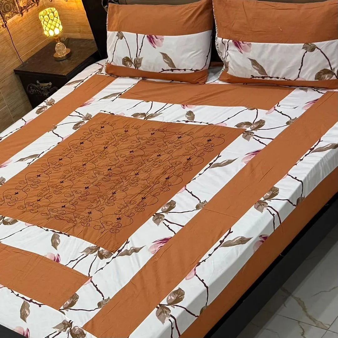 3 Pcs Cotton Patchwork Double Bedsheet