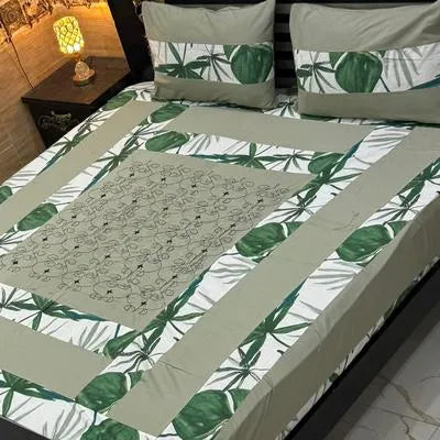 3 Pcs Cotton Patchwork Double Bedsheet