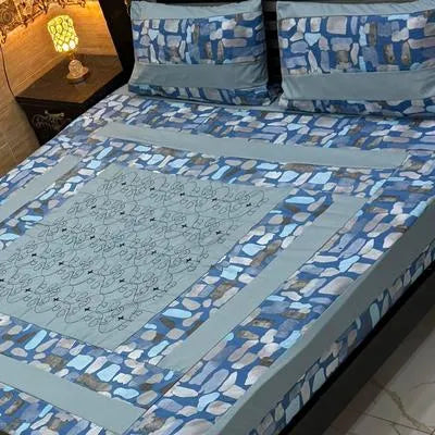 3 Pcs Cotton Patchwork Double Bedsheet
