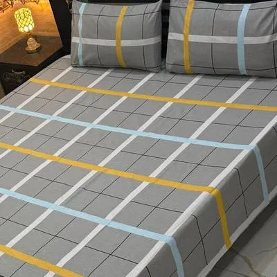 3 Pcs Cotton Printed Double Bedsheet