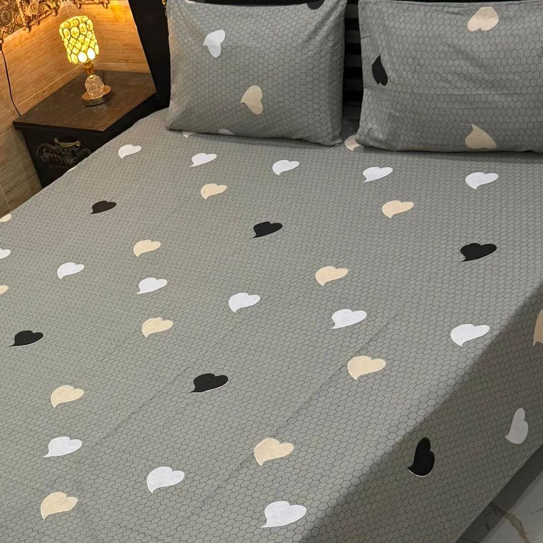3 Pcs Cotton Printed Double Bedsheet