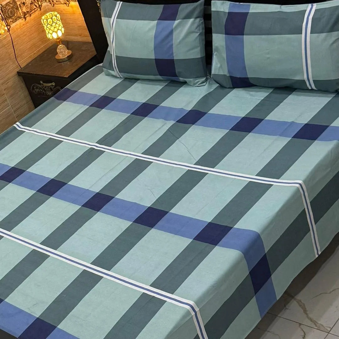 3 Pcs Cotton Printed Double Bedsheet