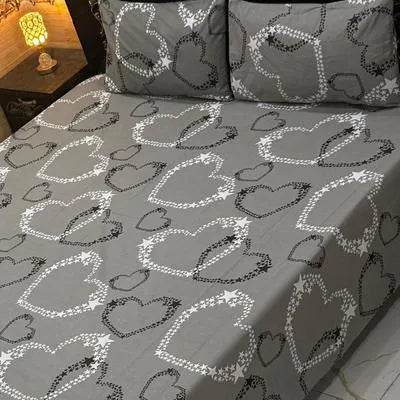 3 Pcs Cotton Printed Double Bedsheet