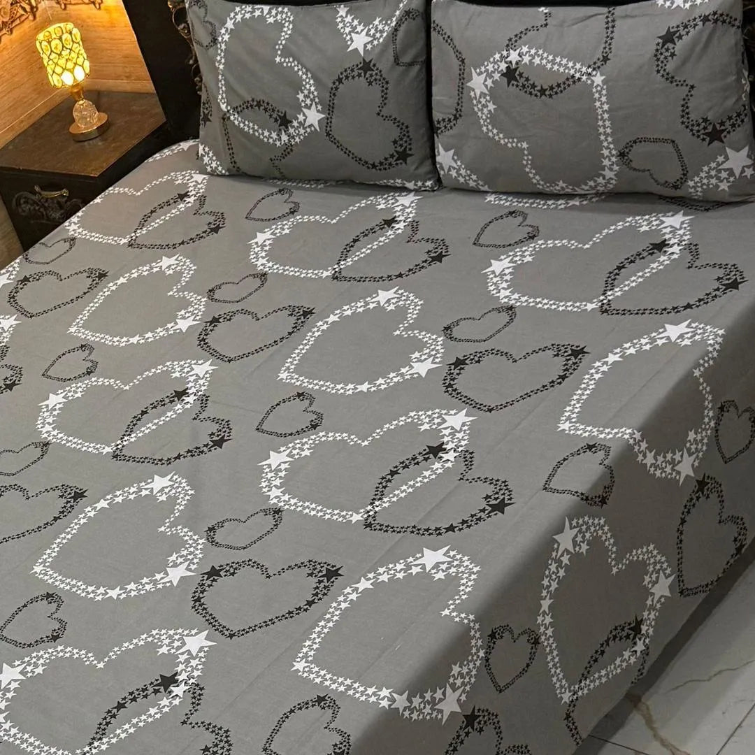 3 Pcs Cotton Printed Double Bedsheet