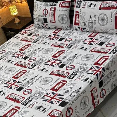 3 Pcs Cotton Printed Double Bedsheet