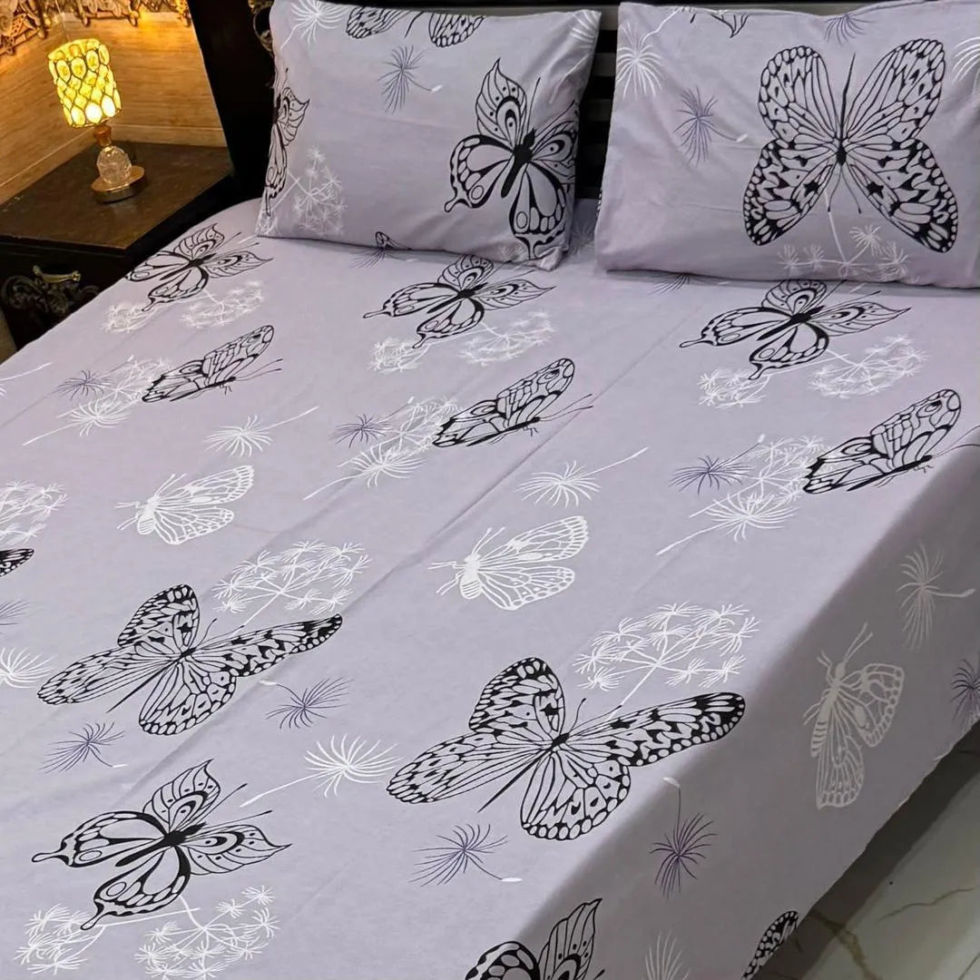 3 Pcs Cotton Printed Double Bedsheet