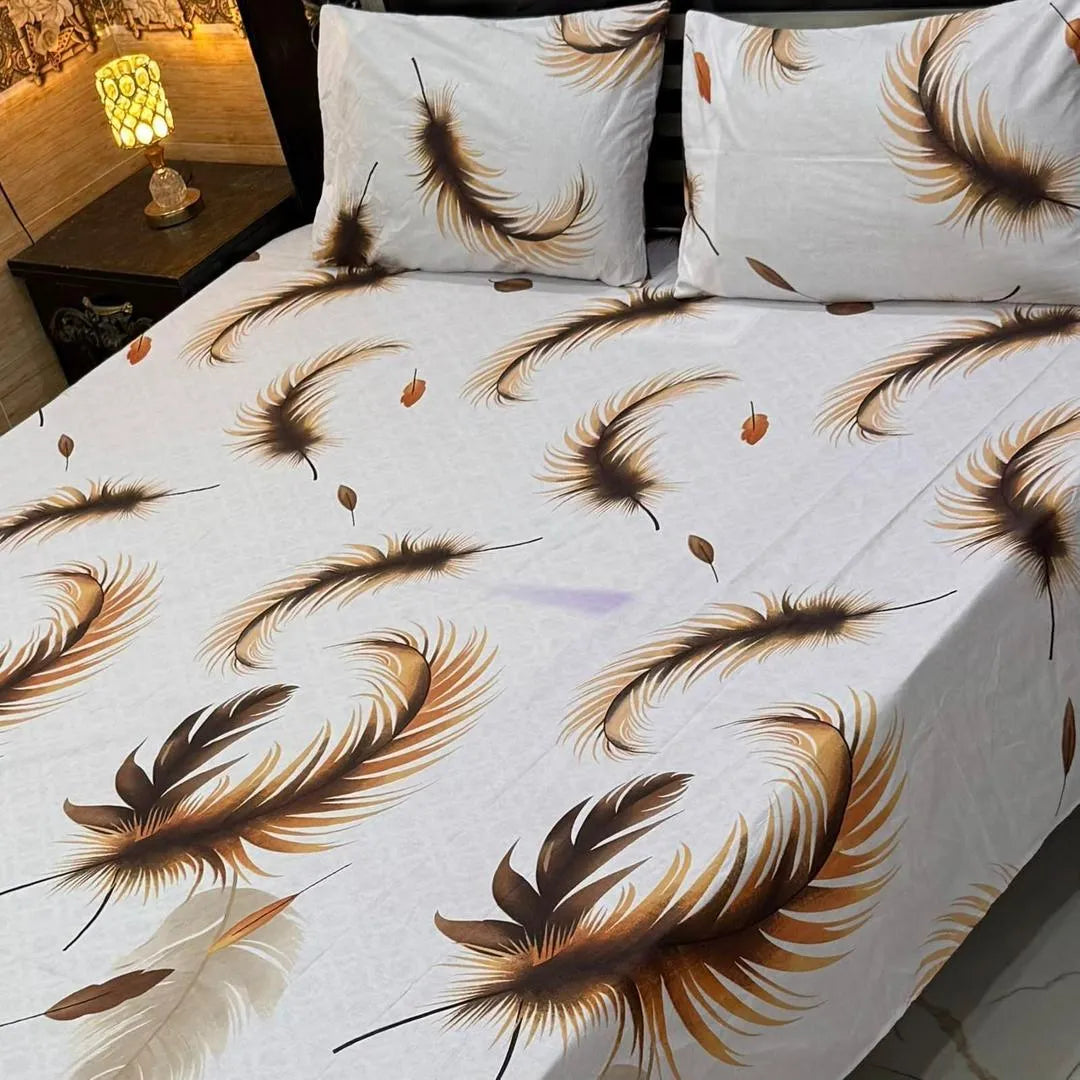 3 Pcs Cotton Printed Double Bedsheet