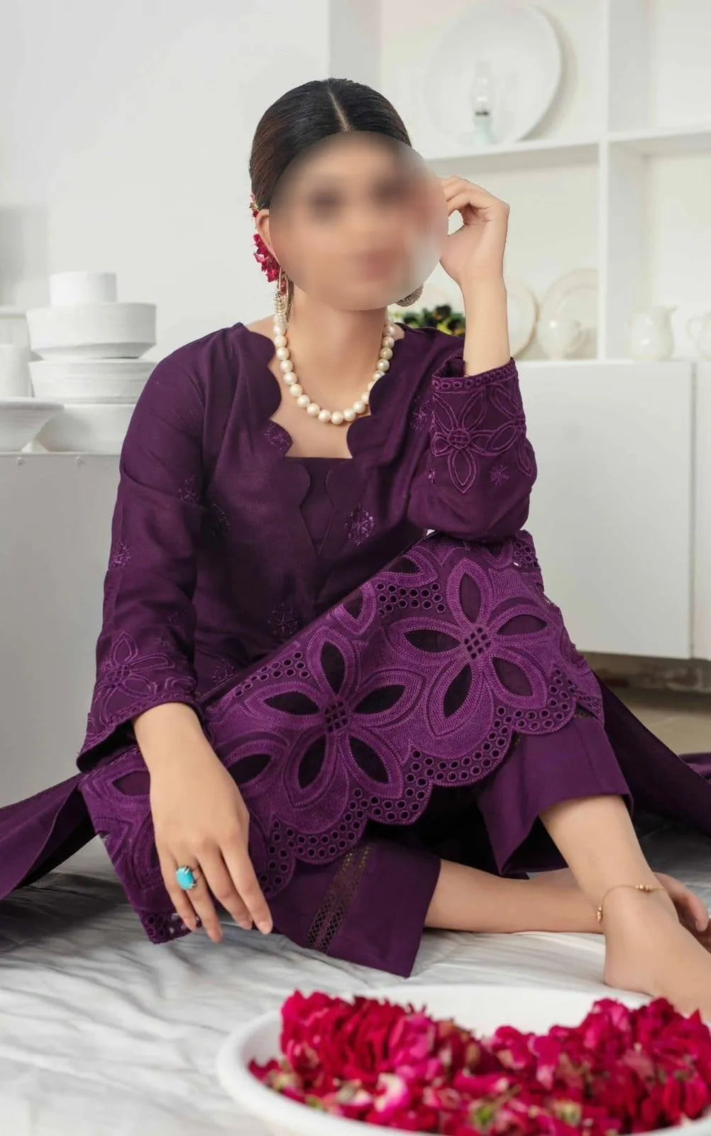 Purple Chikankari 3-Piece Unstitched Suit for Weddings Eid
