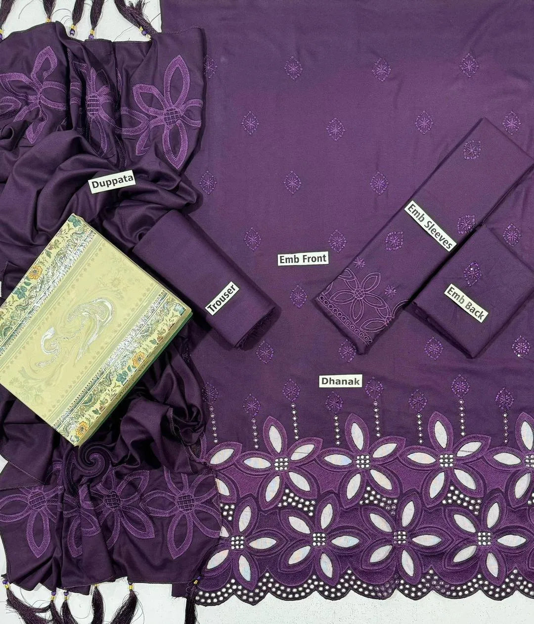 Purple Chikankari 3-Piece Unstitched Suit for Weddings Eid