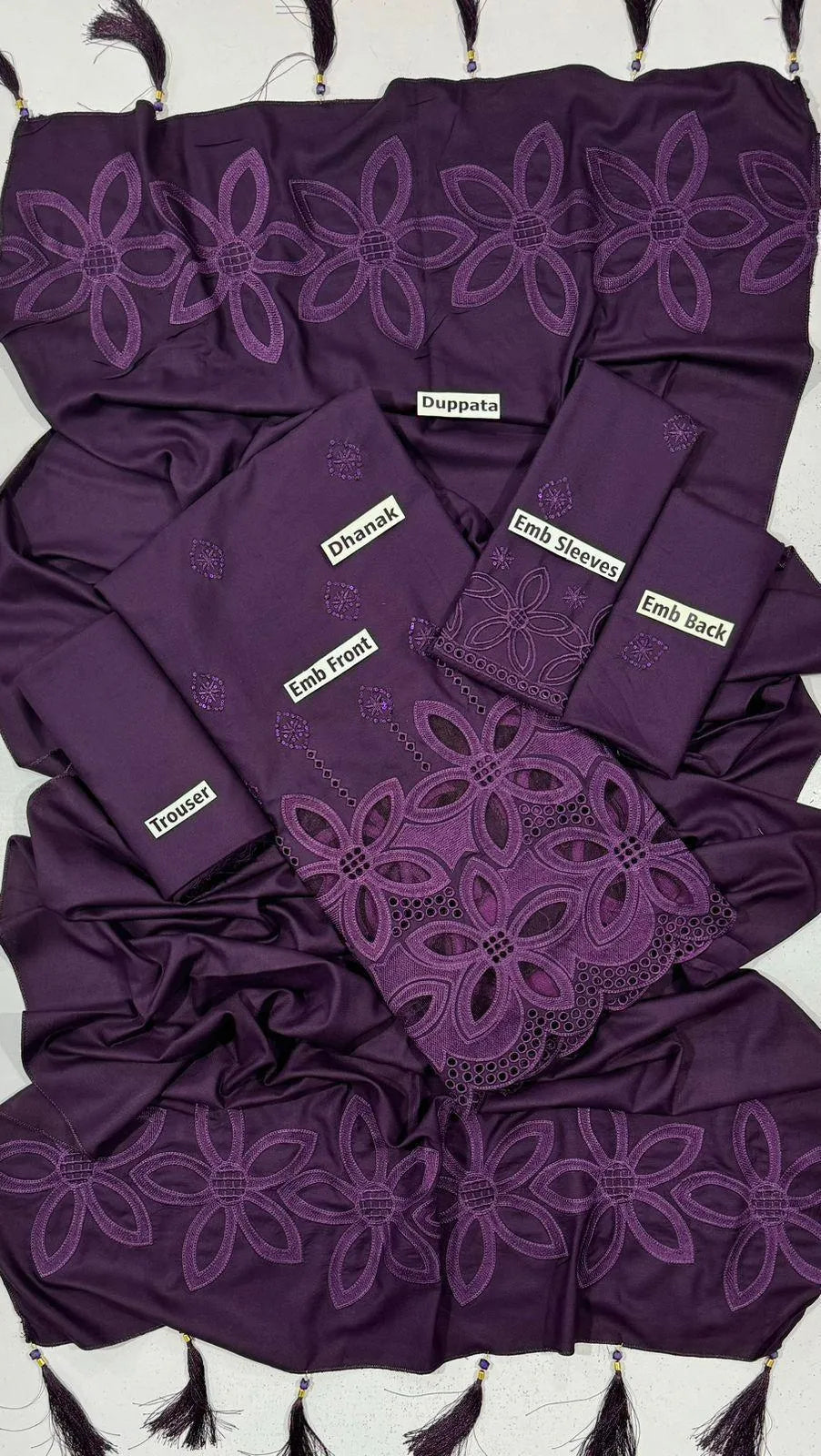 Purple Chikankari 3-Piece Unstitched Suit for Weddings Eid