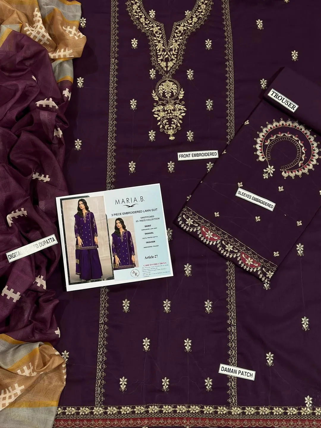 Purple Embroidered 3-Piece Lawn Suit for Eid & Weddings