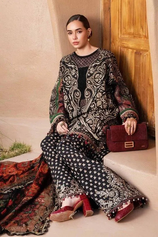 Pakistani Printed Lawn Suit Black White Patterned Set