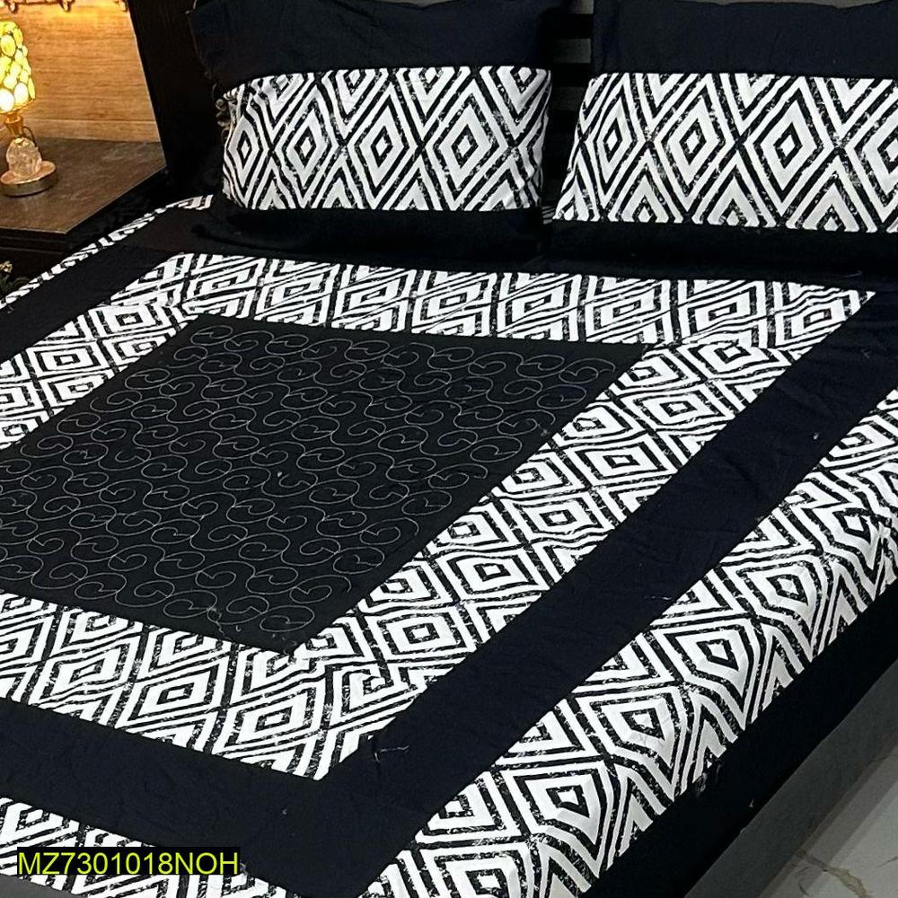 3 Pcs Cotton Sotton Patchwork Double Bed Sheet