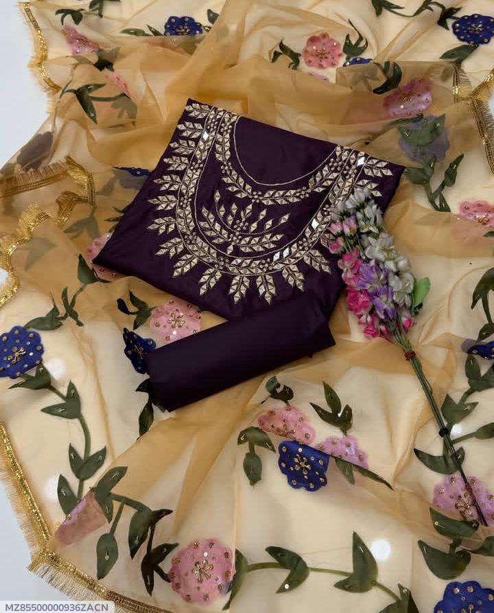 Purple Katan Silk 3-Piece Wedding Suit with Mirror Work