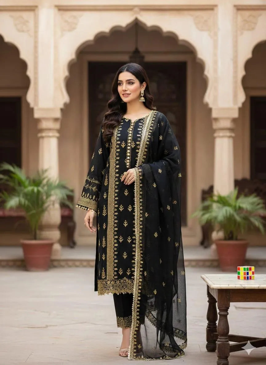 3 Pcs Women's Unstitched Embroidered Suit