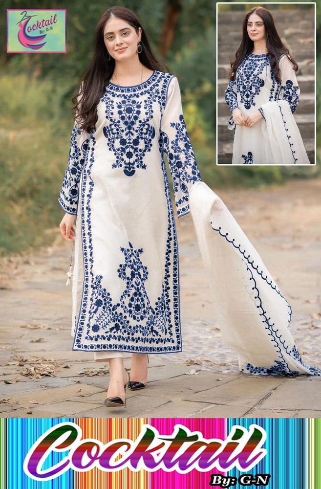 Women's White Embroidered Organza 3Pcs Set Medium