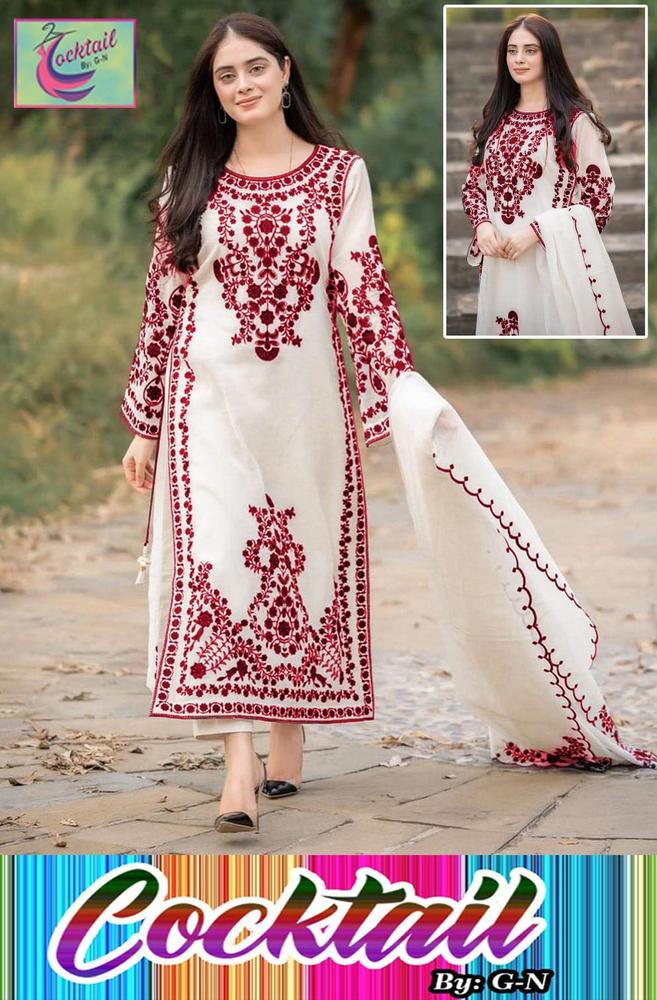 Women's White Embroidered Organza 3Pcs Set Medium