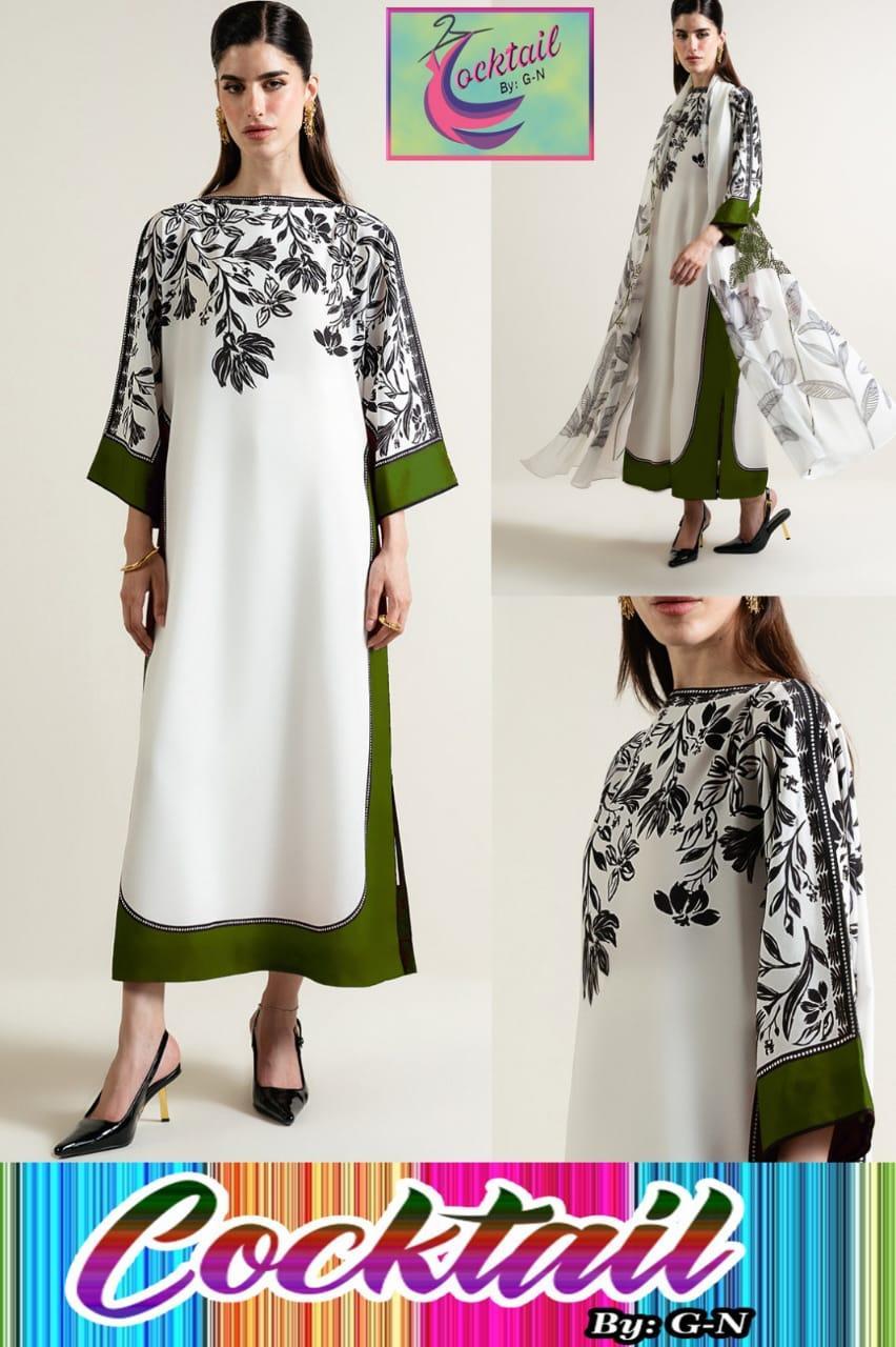 Printed Kaftan Set with Trouser & Dupatta Free Size