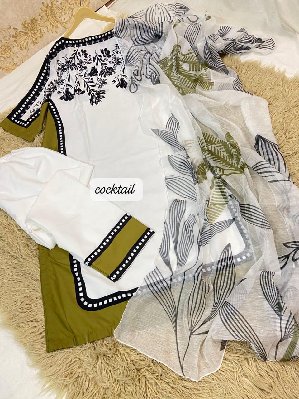 Printed Kaftan Set with Trouser & Dupatta Free Size