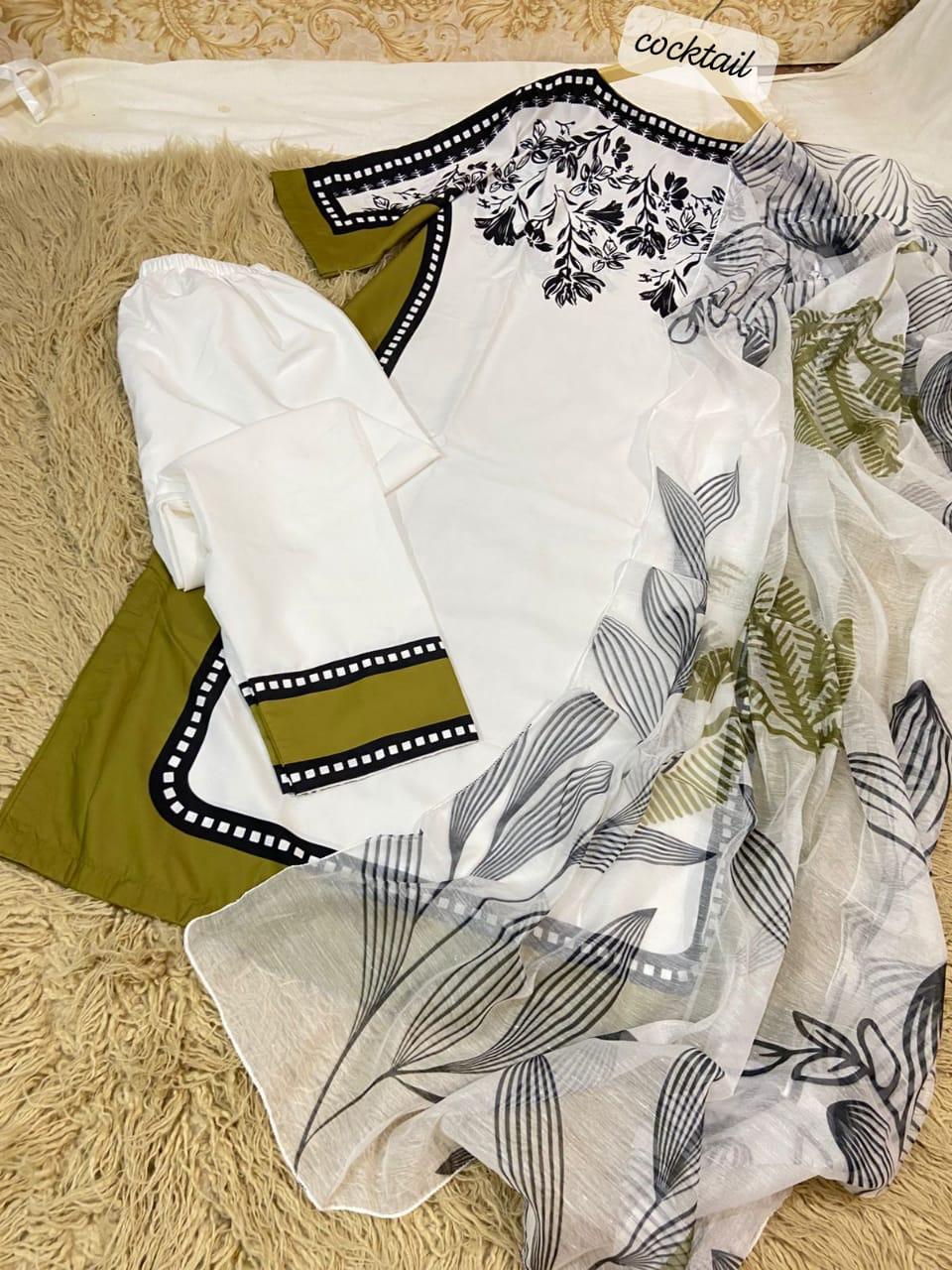 Printed Kaftan Set with Trouser & Dupatta Free Size
