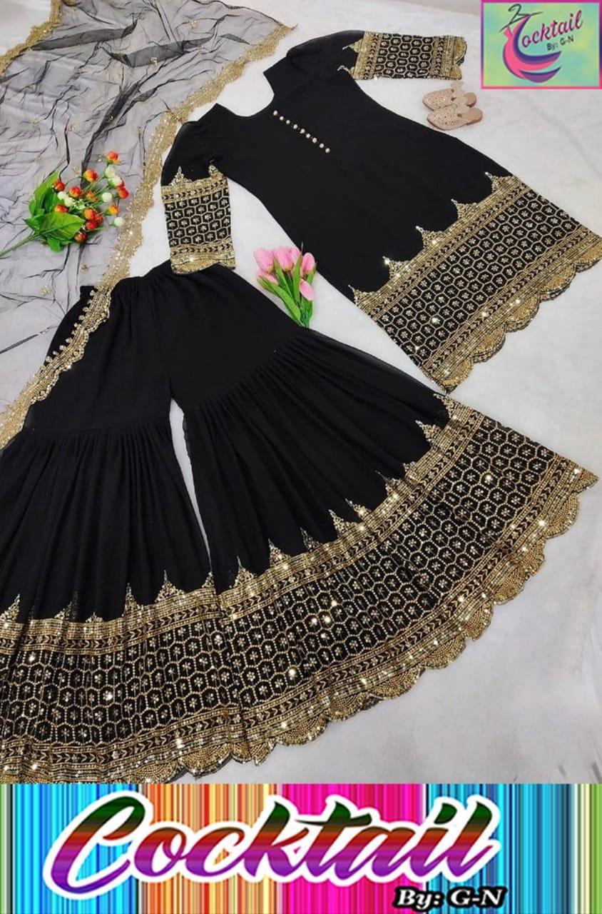 Black Sequin Embroidered 3 Pcs Women Suit