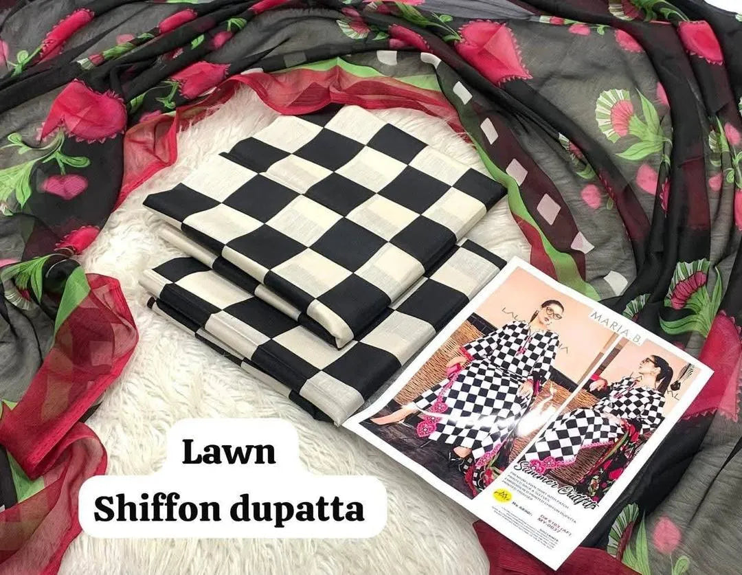 Lawn Printed Shirt Dupatta Set White 3Pcs