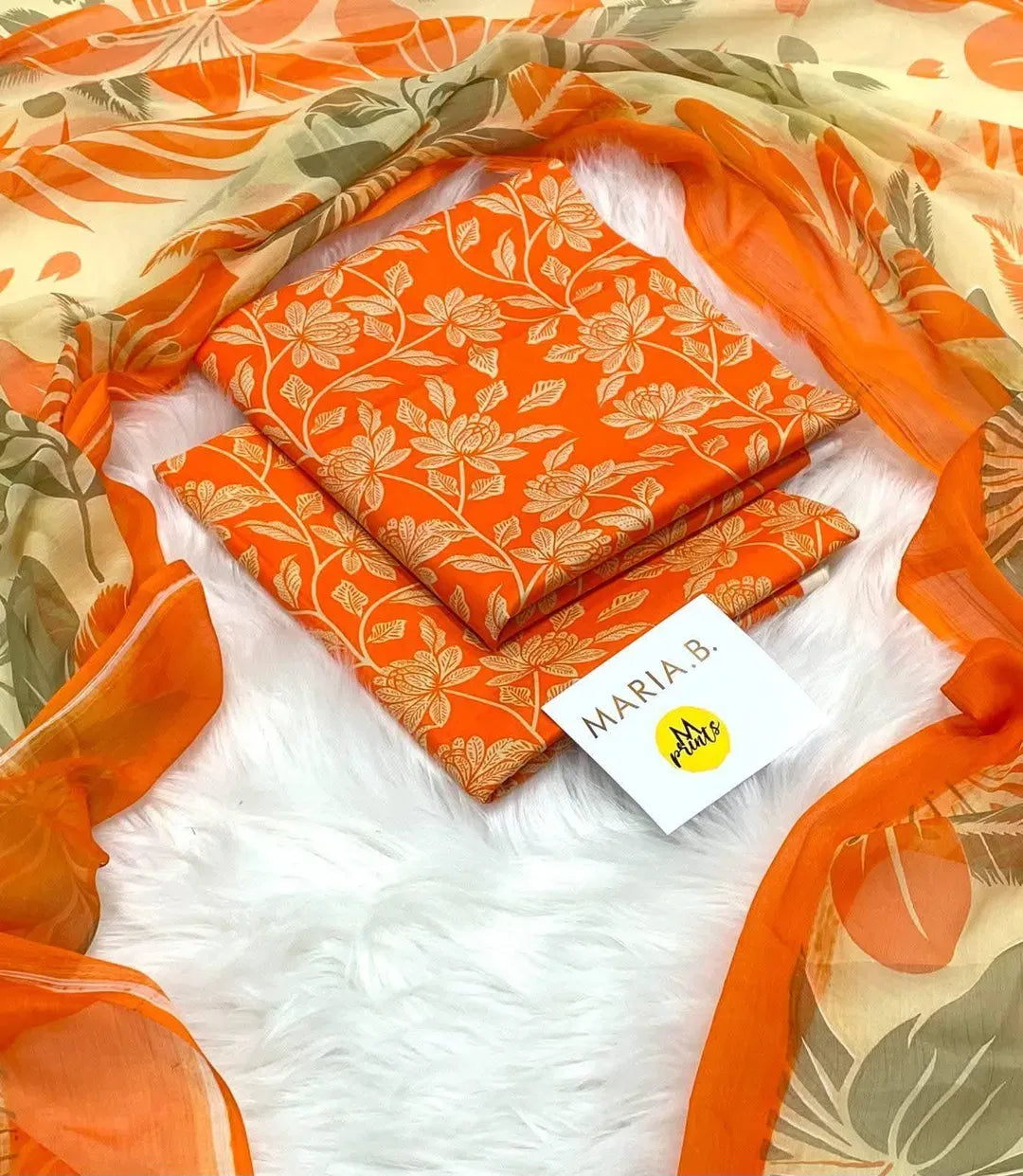 Orange Printed Lawn 3Pcs Set for Women