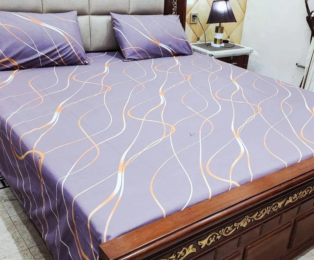 3 Pcs Cotton Printed Double Bedsheet